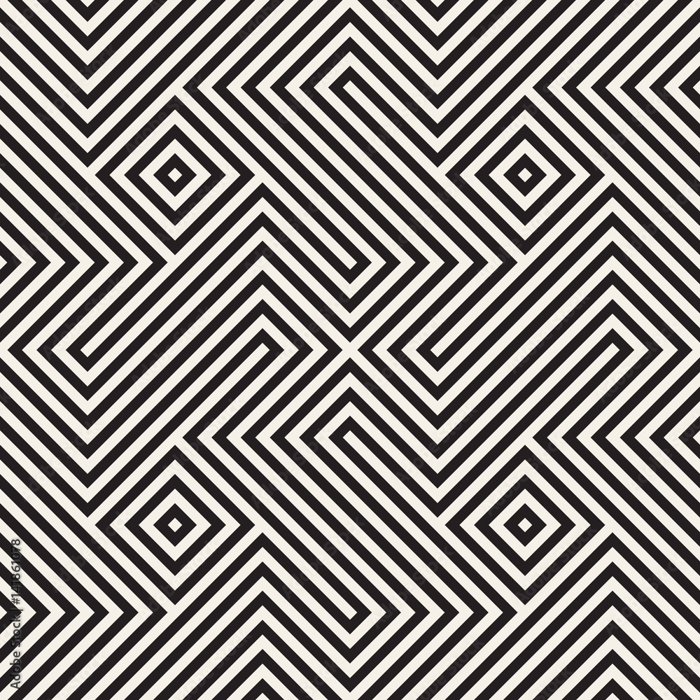 Repeating Geometric Stripes Tiling. Vector Seamless Monochrome Pattern Repeating Geometric Stripes Tiling. Vector Seamless Monochrome Pattern