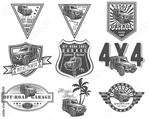 Vector set of off-road car for logo templates, icons, logos, promotion, isolated on white background