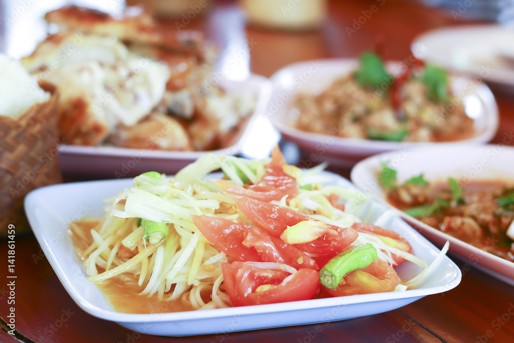 Stock Photo - green papaya salad thai food