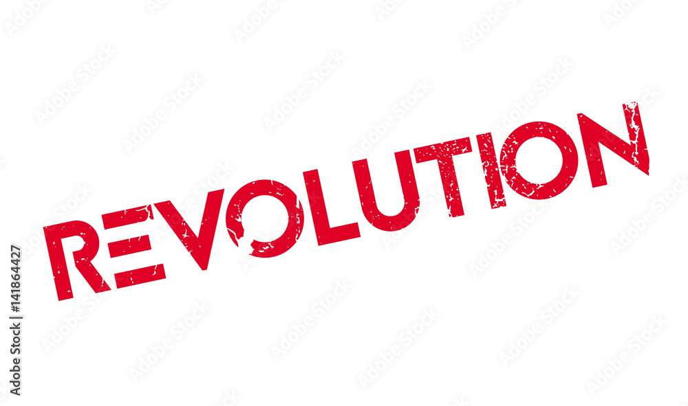 Revolution rubber stamp. Grunge design with dust scratches. Effects can be easily removed for a clean, crisp look. Color is easily changed.