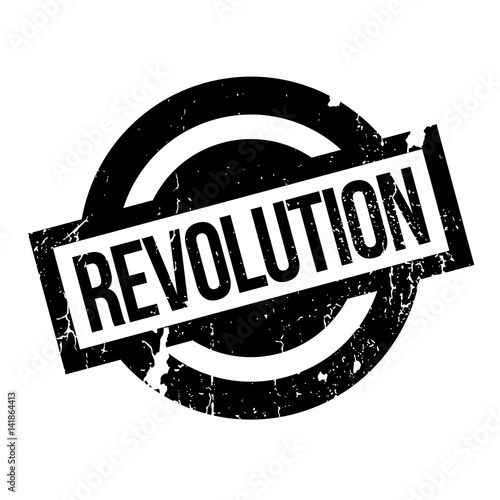 Revolution rubber stamp. Grunge design with dust scratches. Effects can be easily removed for a clean, crisp look. Color is easily changed.