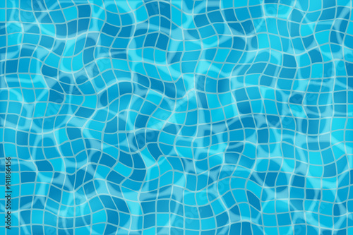 Water in the pool with ripples. Tile on the bottom of the pool. Background with water. Vector illustration © evgeniybelyaev