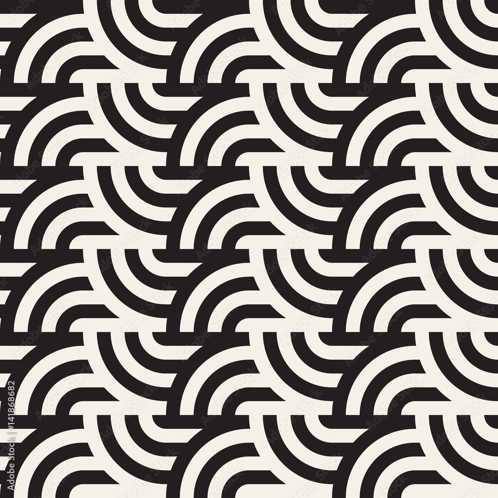 Fototapeta premium Seamless monochrome geometric pattern. Abstract geometric background. Stylish vector rounded lines print