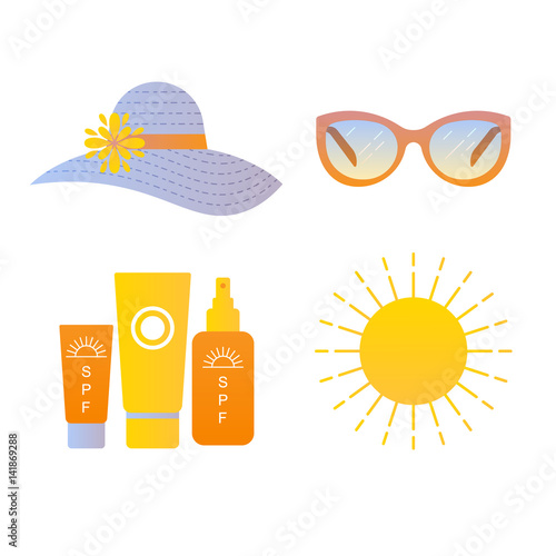 Sun protection icons set