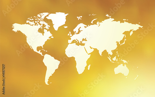 yellow world map illustration on bokeh background