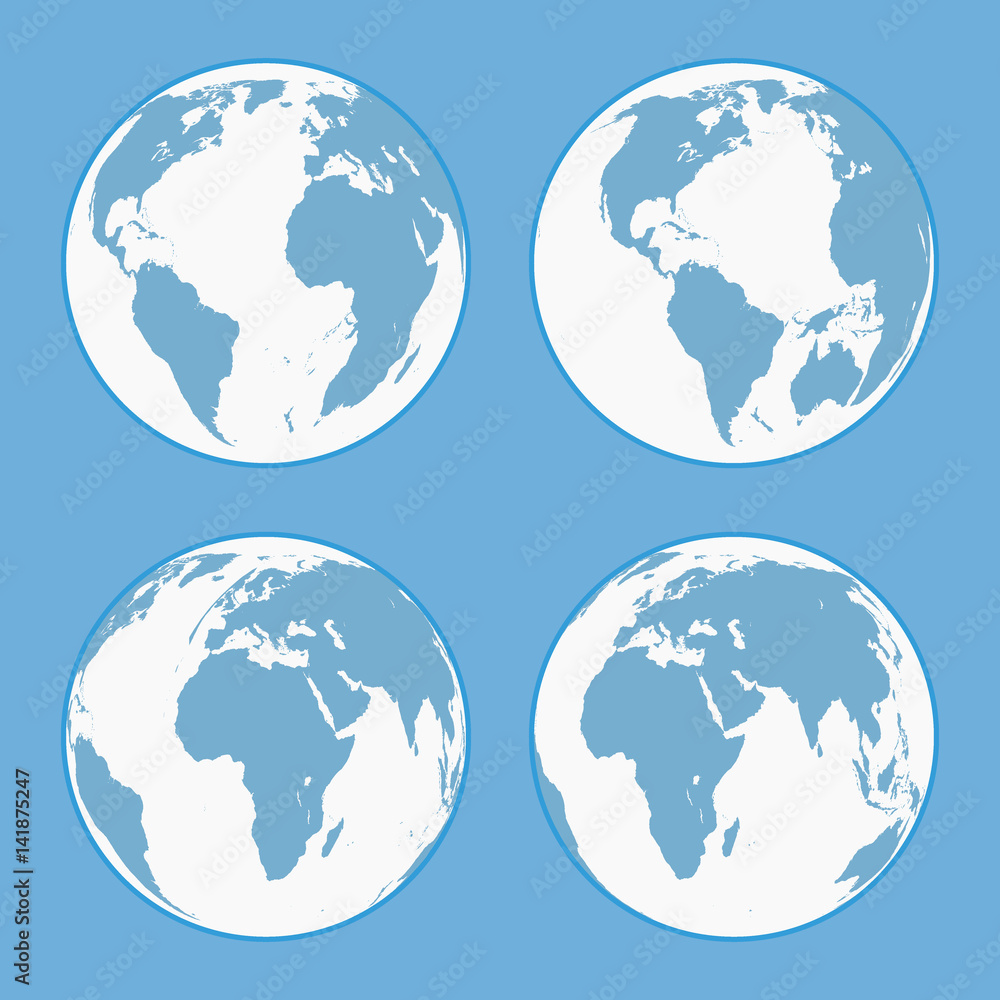 Set of globes on a blue background