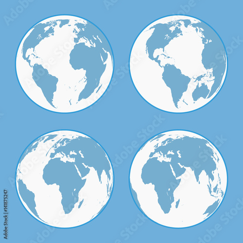 Set of globes on a blue background