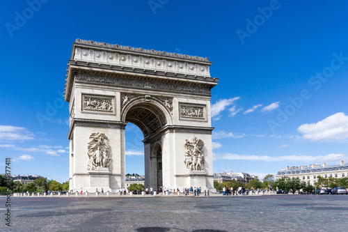 PARIS, FRANCE - August 28, 2016 : Arc de triomphe in Paris, one of the most famous monuments. August 28, 2016, Paris, France. © ilolab