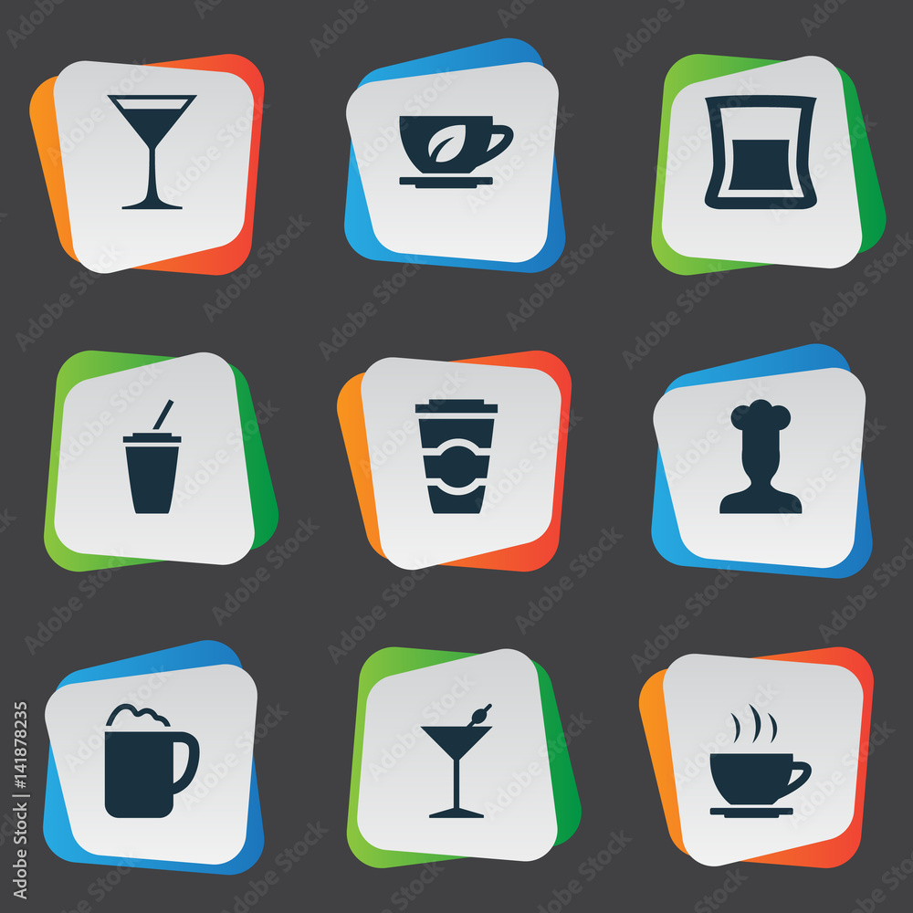 Vector Illustration Set Of Simple Food Icons. Elements Wineglass, Soft