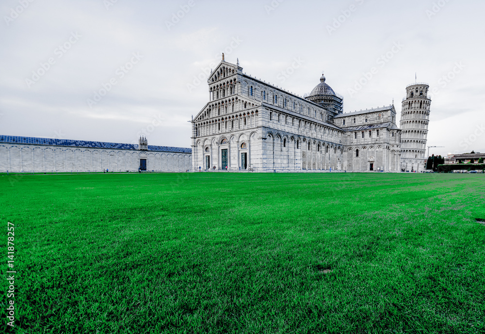 panorama of the city of Pisa in Tuscany with the leaning tower and the square