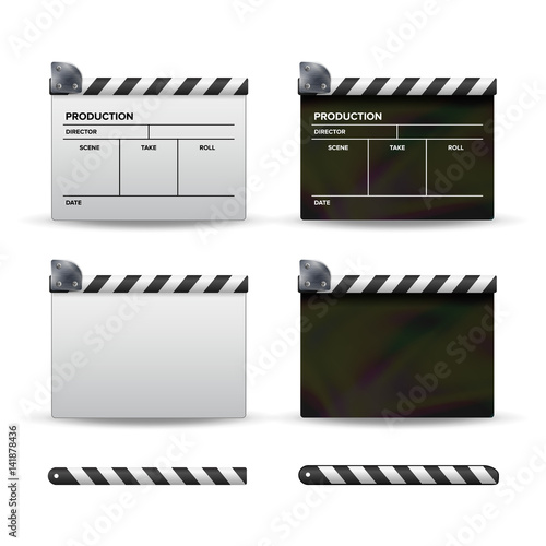 Clapper Board Vector. Set Of Movie Clapper Board. Template Symbol For Film And Video. Different Types
