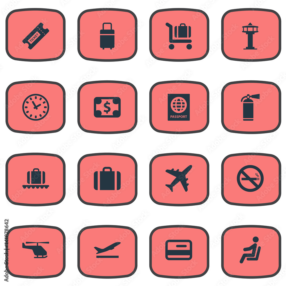 Vetor de Vector Illustration Set Of Simple Airport Icons. Elements