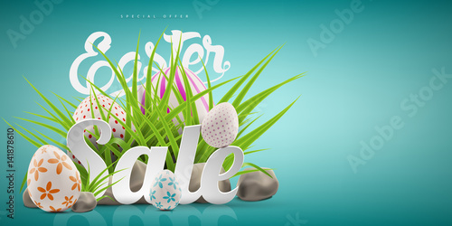 Final Easter big sale advertising banner background with decorated eggs