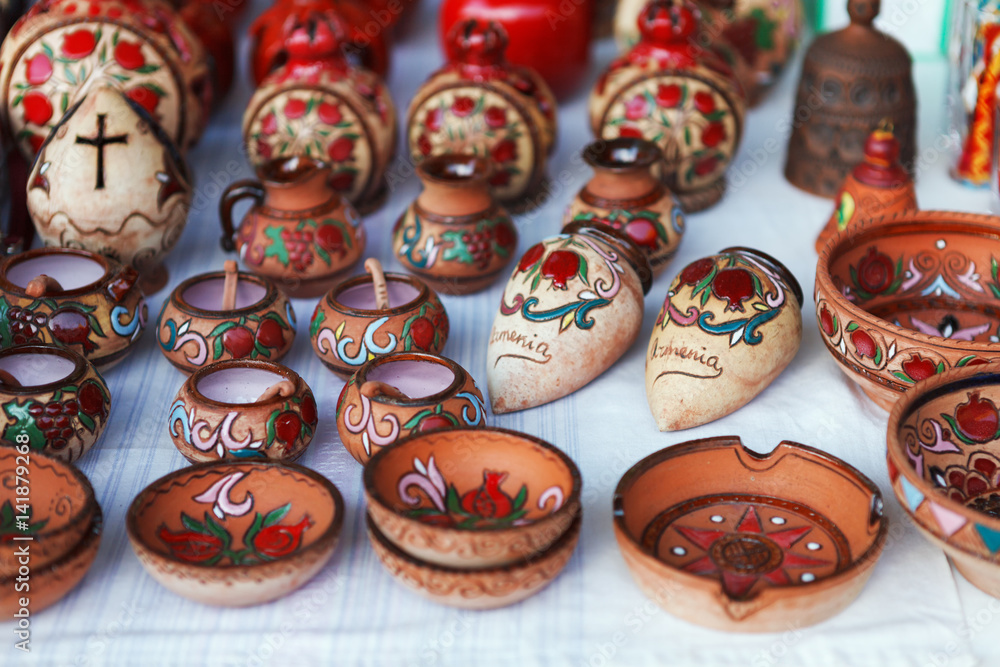 Armenian ancient style pottery clay cup in the market Vernisazh