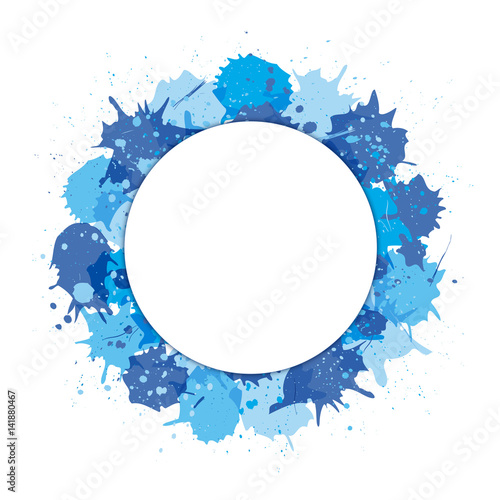 Rond blanc sur fond tâches bleues