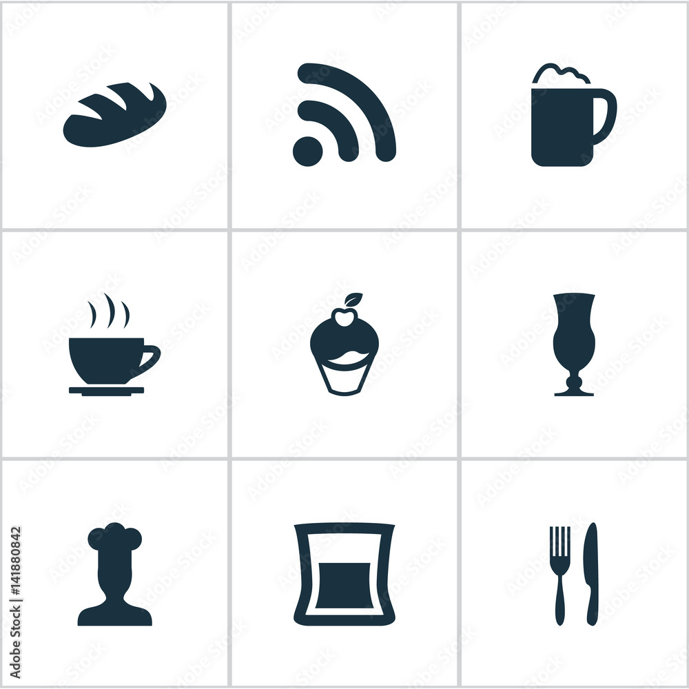 Vector Illustration Set Of Simple Cafe Icons Elements Coffee Late 