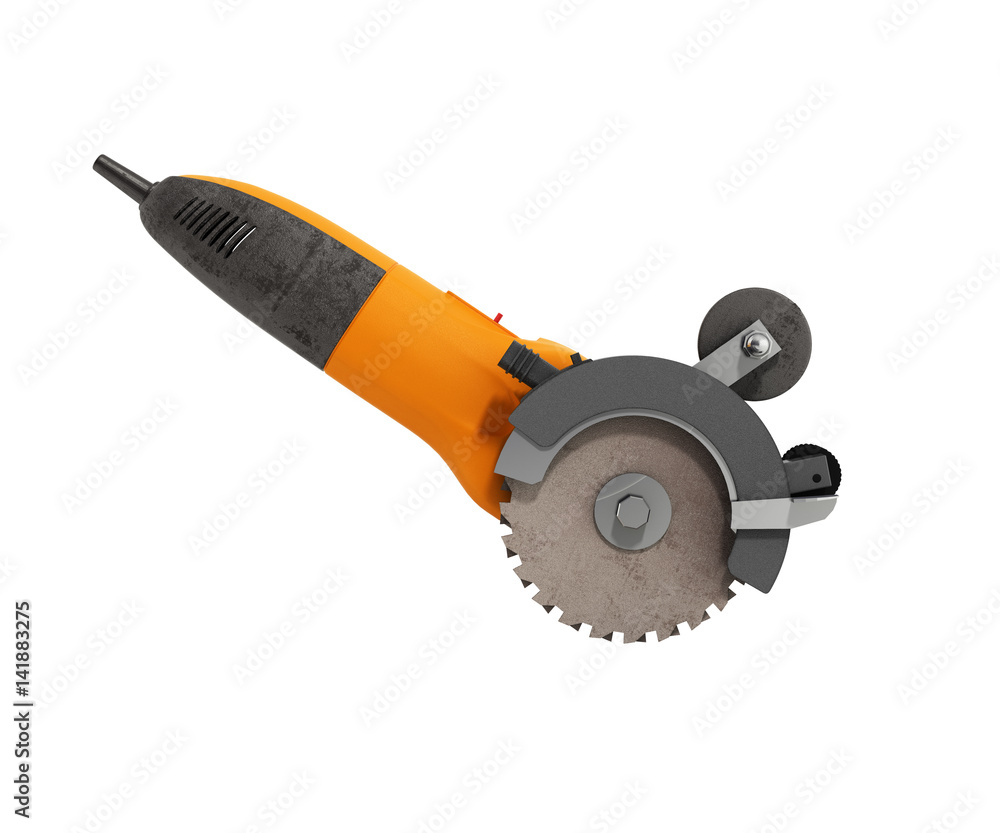 Angle grinder on white background 3d render no shadow