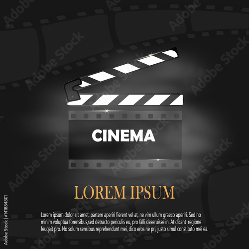 Online Cinema Background With Movie Reel And Clapper Board. Vector Flyer Or Poster. Illustration Of Film Industry. Template For Your Design
