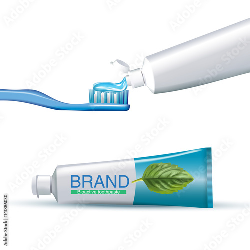 Tube of toothpaste and toothbrush