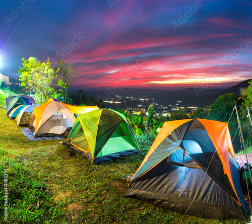 Camping and tent on top of mountain