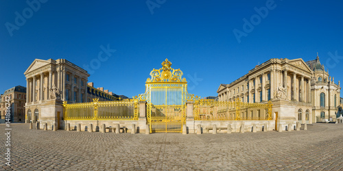 Versailles palace golden entrance,symbol of king louis XIV power, France.Panoramic view.