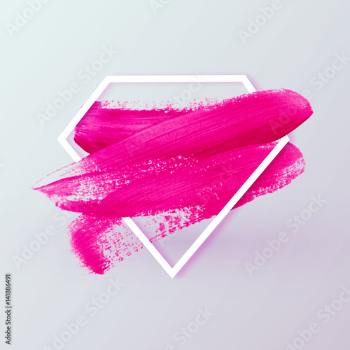 Pink abstract brush paint textured smear vector background in diamond shape. Female sign symbolized super girl power, with text space.