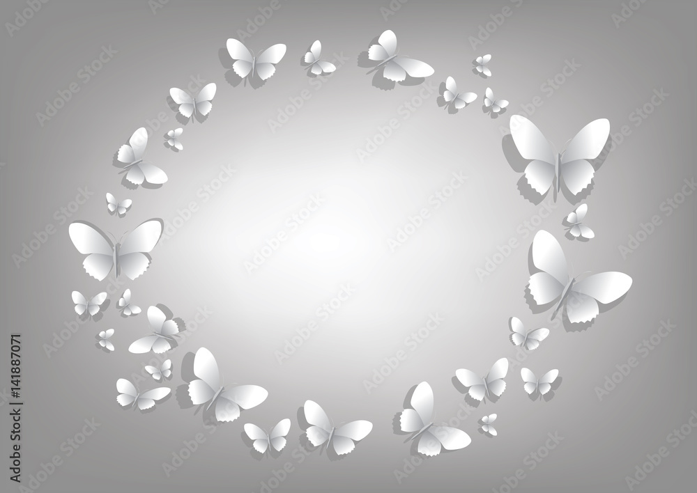 Abstract light gray background with white paper butterflies Stock ...