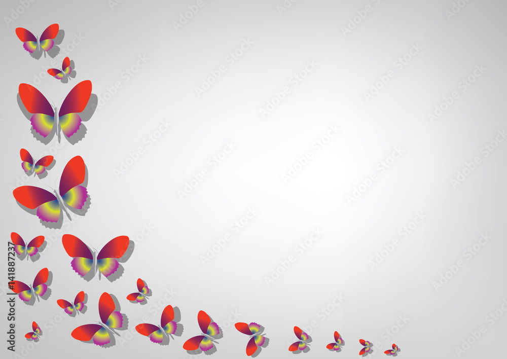 Abstract white background with color paper butterflies Abstract white background with color paper butterflies