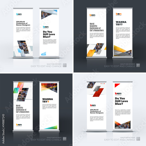 Abstract business vector set of modern roll Up Banner stand desi