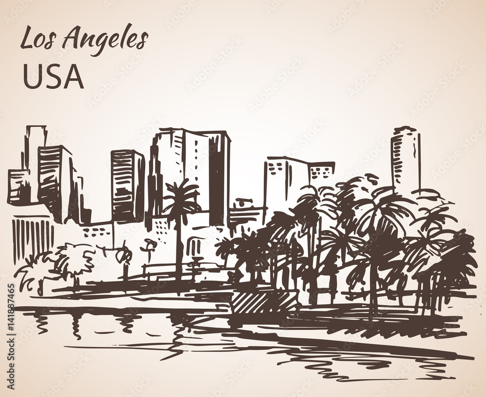 Obraz premium Los Angeles cityscape sketch.