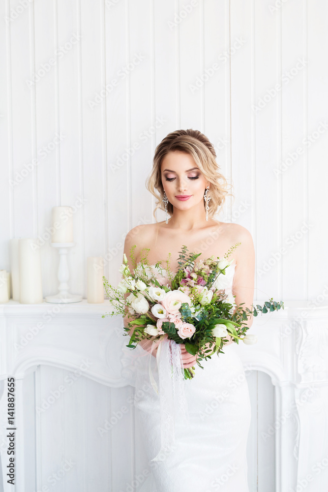 Beautiful bride with a wedding bouquet