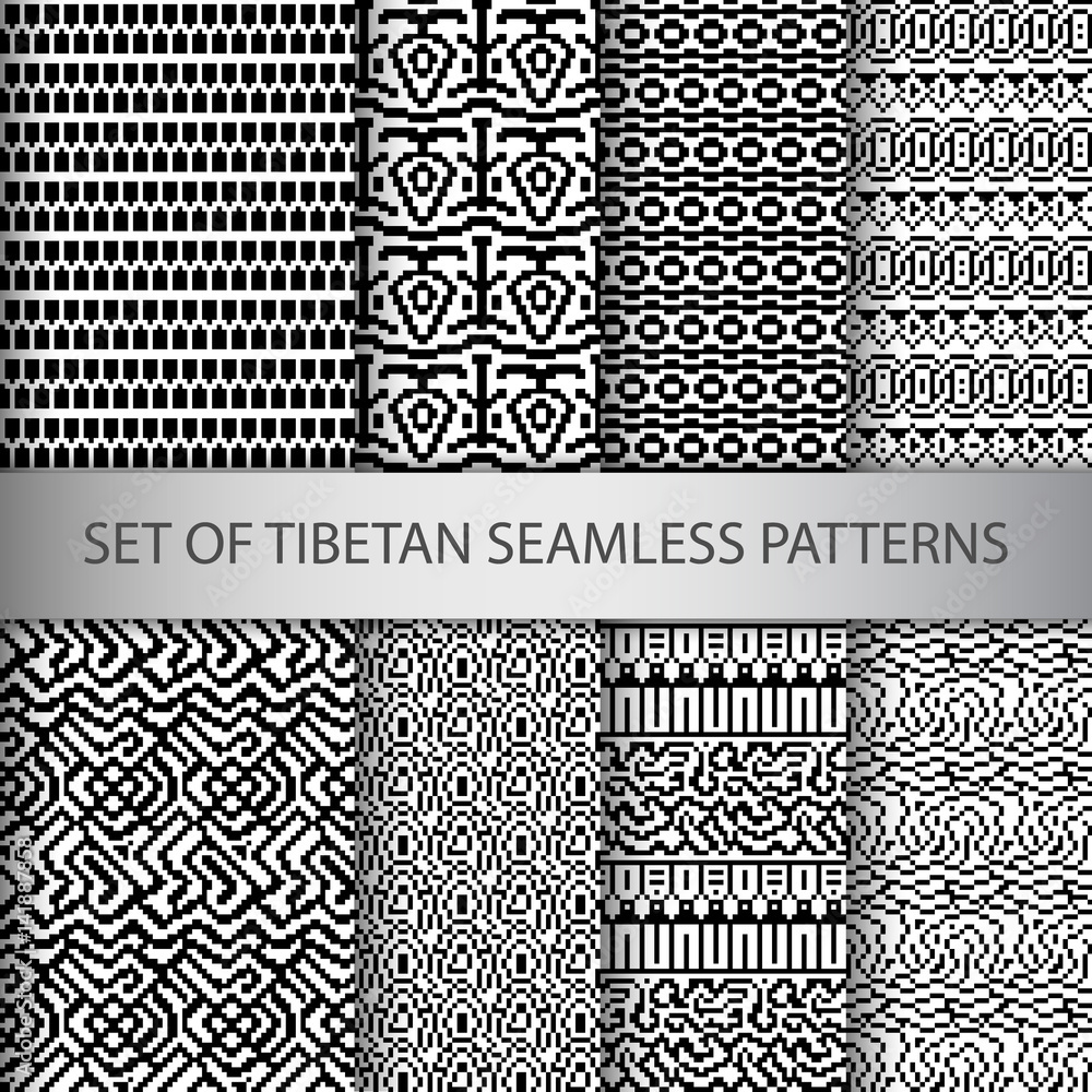 Collection of vector pixel seamless patterns with Tibet ethnic ornament Collection of vector pixel seamless patterns with Tibet ethnic ornament