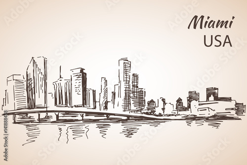 Hand drawn Miami city sketch.