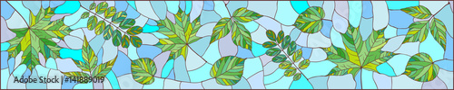Panoramic image with green leaves in stained glass style