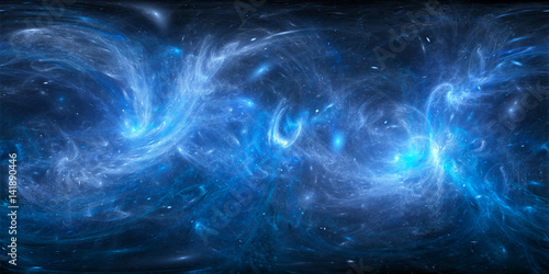 Blue glowing curvy force fields in space 360 degrees panorama