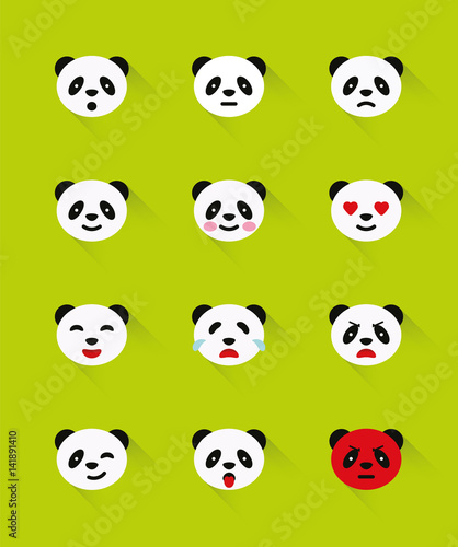 Panda bear emotions icons set.