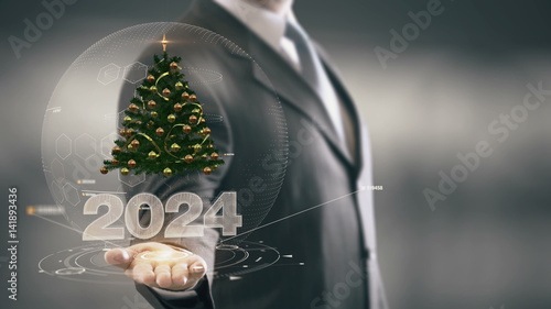 2024 Christmas tree Businessman Holding in Hand New technologies