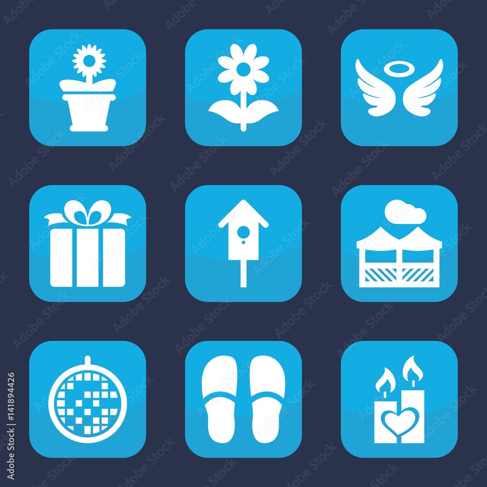 Set of 9 filled decorative icons Set of 9 filled decorative icons
