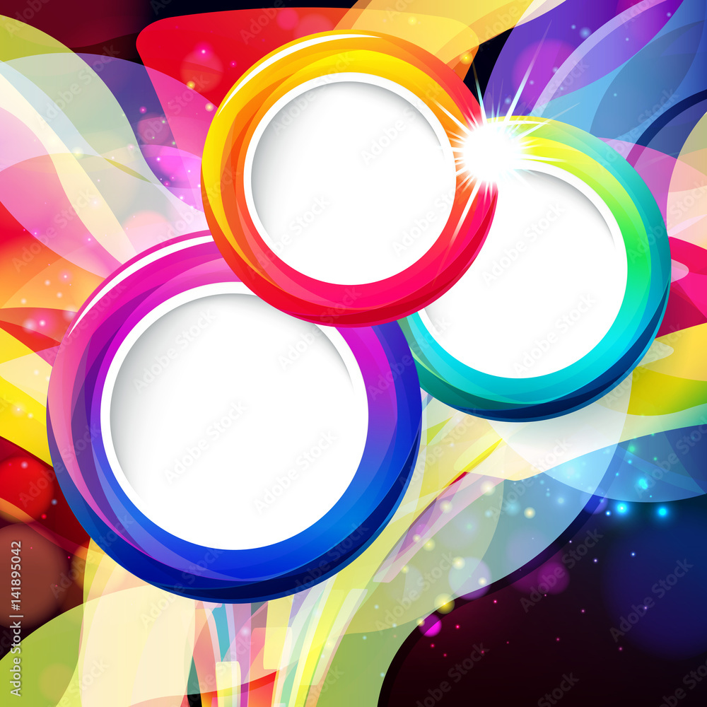 Colorful abstract background with bokeh defocused lights. Round banner for your text. Colorful abstract background with bokeh defocused lights. Round banner for your text.