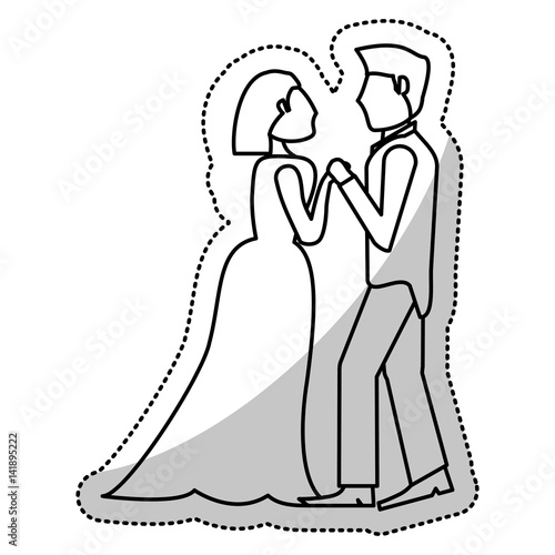 Obraz na plátně couple wedding olding hands romantic outline vector illustration eps 10