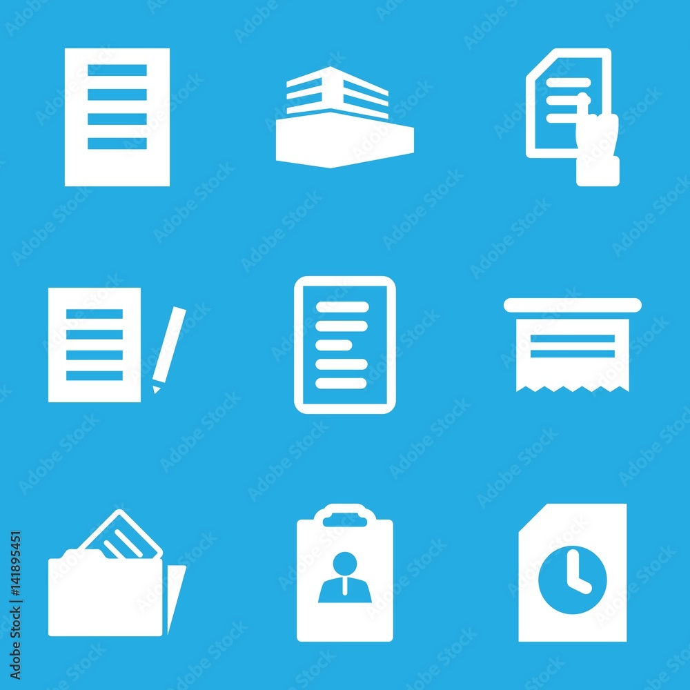 Set of 9 documents filled icons Set of 9 documents filled icons