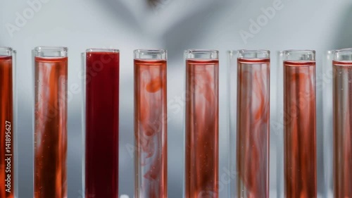 Medical scientist observing reaction in test tubes, doing research, science photo