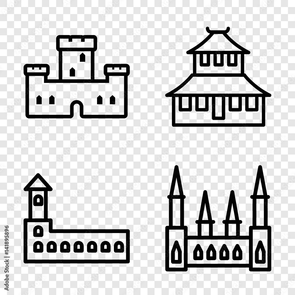 Set of 4 historical outline icons
