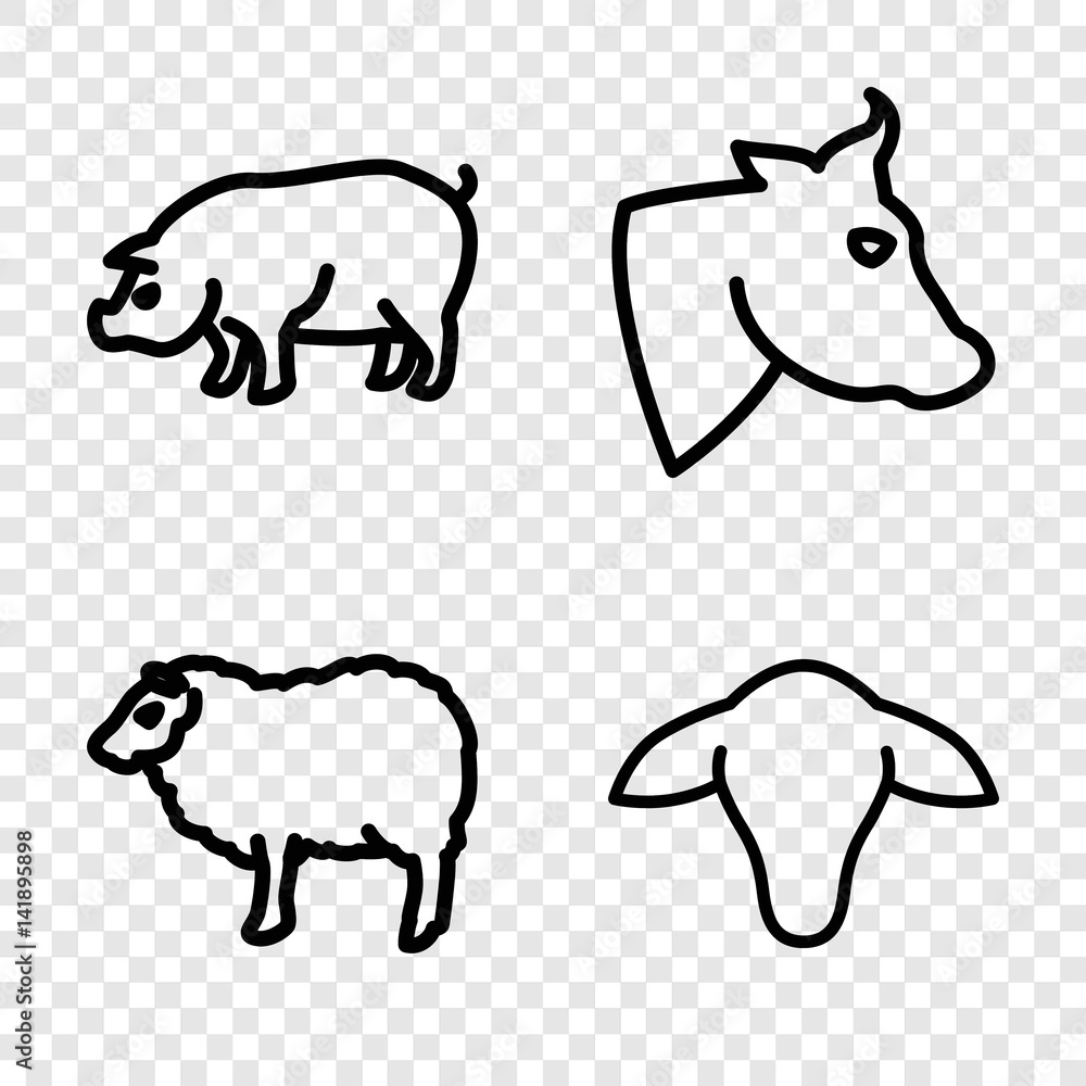 Obraz premium Set of 4 livestock outline icons