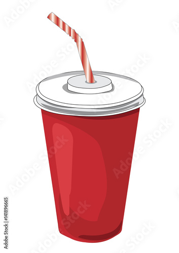 Disposable cup with drinking straw vector