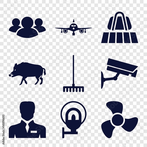 Set of 9 silhouette filled icons