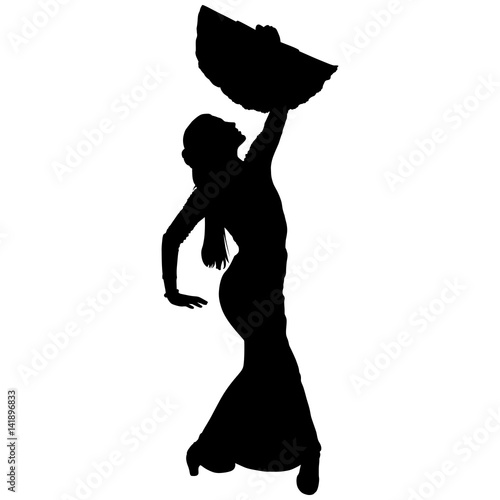 One black silhouette of female flamenco dancer