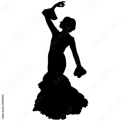One black silhouette of female flamenco dancer