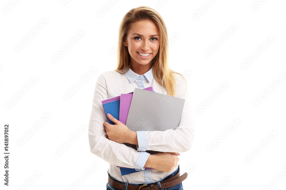Young friendly student isolated over white background Young friendly student isolated over white background