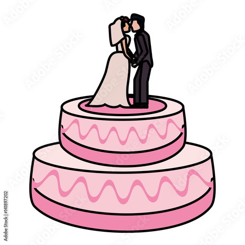 wedding cake couple dessert vector illustration eps 10